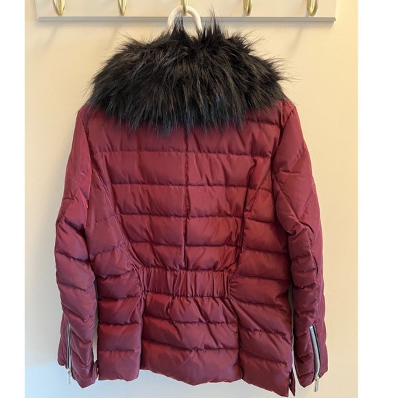 Karl Lagerfeld Burgundy Down Puffer Jacket with Faux Fur - Picture 2 of 9